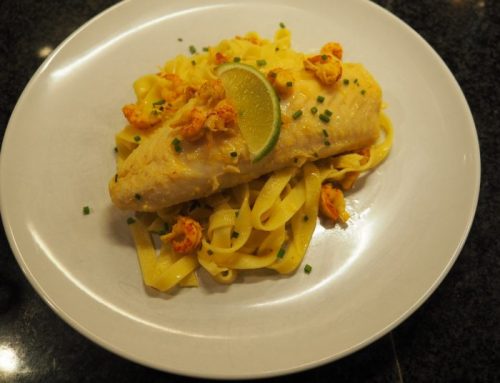 Pasta met pangafilet en rivierkreeftjes