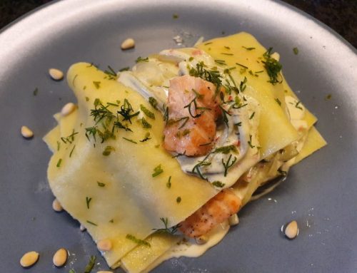 Open lasagne met zalm en courgette